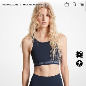Michael Kors blue logo Navy Racerback stretch Sports Bra large new with tags
